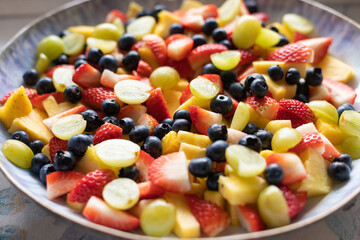 Fruit salad with blueberries  in a bowl