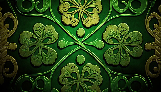 St. Patrick's Day Themed Background and Wallpaper Patterns, Images with Vivid Greens, Four Leaf Clovers, Lucky Fighting Irish, Celtic, Ireland