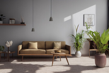 Sustainable Living Room Interior Lifestyle with Furniture in Spring Made with Generative AI