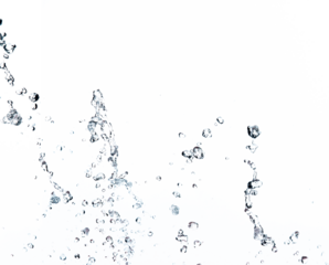 Shape form droplet of Water splashes into drop water line tube attack fluttering in air and stop motion freeze shot. Splash Water for texture graphic resource elements, White background isolated