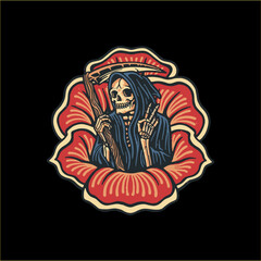 Illustrator Death Skull angel inside big Red Rose act like actor free vector