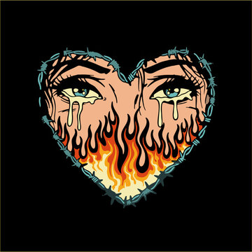 Illustration Cry Women with Loved on Fire Free Vector