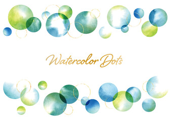 colorful dots drawn in watercolor green and blue