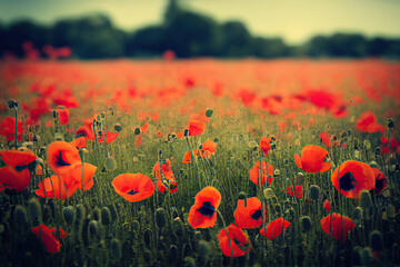 Obraz premium Poppy Flowers, Illustration, Generative AI