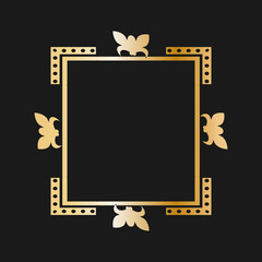 Decorative rectangle gold frame on black background Abstract pattern Vector illustration