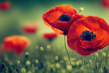 Obraz premium Poppy Flowers, Illustration, Generative AI