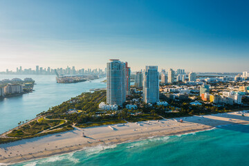 Fototapeta na wymiar North Miami Beach Sunny Isles Beach Aerial Photo. Miami beach. Panoramic view of the downtown Miami skyline, Florida, USA. 