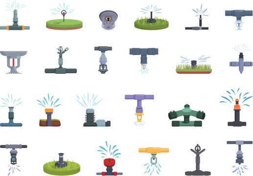 Sprinkler system icons set cartoon vector. Water nature. Construction garden