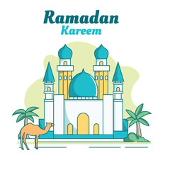 Vector beautiful mosque vector in ramadan month, Ramadan kareem, Flat Design