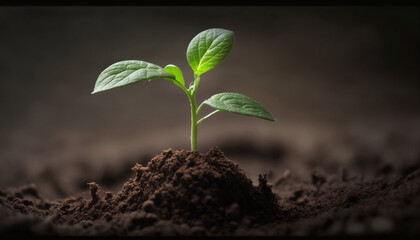 Fototapeta na wymiar Single plant sprout in soil generative ai 