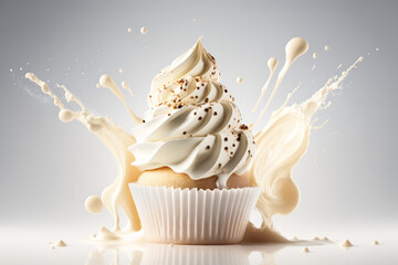 White cupcake with lots of frosting generative ai