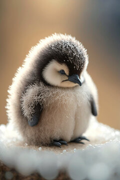 Baby penguin covered in snow generative ai 