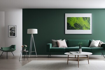 Clean Modern Primary Bedroom Interior Detail with Sage Green accent wall with minimal staged furniture wood accents mockup frame home decor Made with Generative Ai