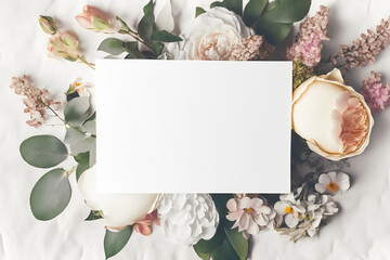 Stylish White Wedding Banner with Decorative Trimmings, Top View, Generative AI