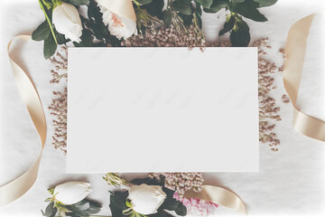 Naklejka na ściany i meble White Background Wedding Banner with Decorative Accents, Top View, Generative AI