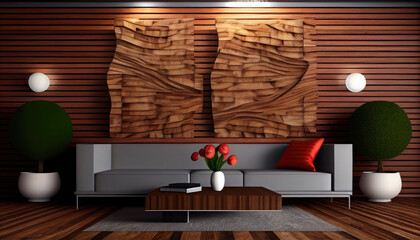 3d Wooden Panel, With Wooden Background For Wall