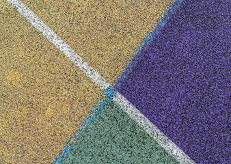 Close up of a basketball court, lines, colors. Abstract, minimal background