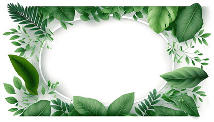 Fototapeta premium green leaf frame with white background, vector illustration, Made by AI,Artificial intelligence