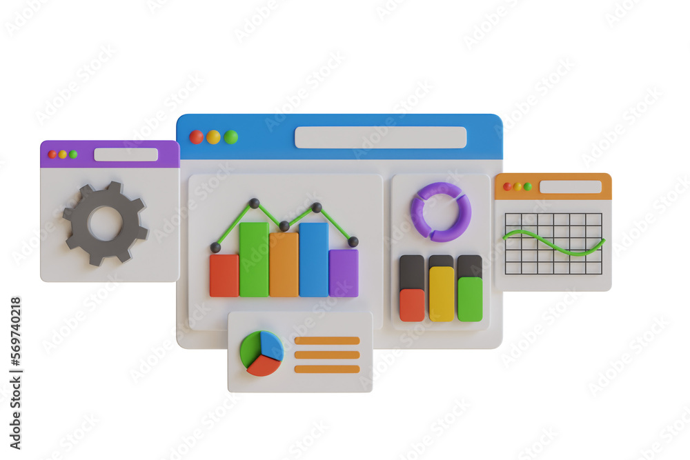 Poster 3d illustration of data analysis for website and mobile website. seo optimization, financial report 