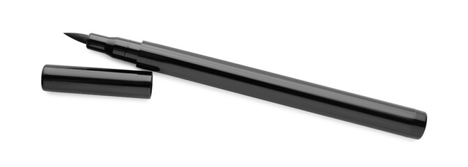 Black eyeliner isolated on white, top view. Makeup product