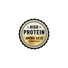 Elegant High protein Seal or High protein Label isolated on White background. The best High Protein Rubber Stamp. Label for high protein product with low calorie. Best Amino Acid Rubber stamp.