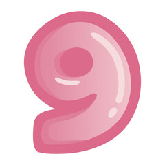 Number 9 Nine Pink Bold Alphabet Vector Icon