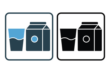 Breakfast icon illustration. Milk icon, glass. Solid icon style. Simple vector design editable