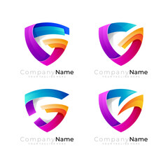 Shield logo with letter G design combination, 3d colorful