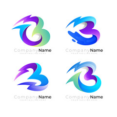 Letter B logo and thunder design combination, blue color