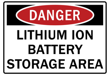 Battery storage area sign and labels lithium ion
