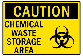 Chemical storage sign and labels chemical waste storage area