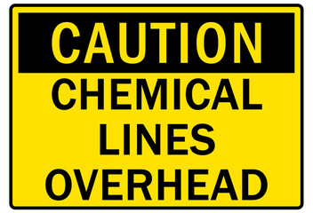 Chemical storage sign and labels chemical line overhead