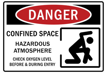Confined space sign and labels hazardous atmosphere check oxygen level before and during entry - obrazy, fototapety, plakaty