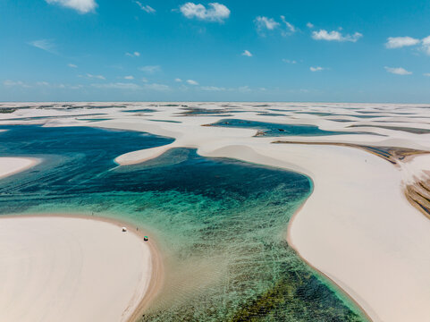aerial photo with drone of Len&ccedil;&oacute;is Maranhenses in Santo Amaro in Brazil