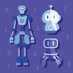 three robots futuristic characters