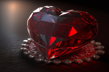 Crystal heart and red diamond symbolizing love. Because it is a very resistant stone and of incomparable hardness, it has become the symbol of durability and constancy for eternal love.