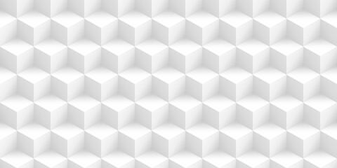 Seamless abstract minimal white isometric cubes background texture transparent overlay. Modern geometric squares backdrop or wallpaper pattern. Grayscale displacement, bump or height map 3D rendering.