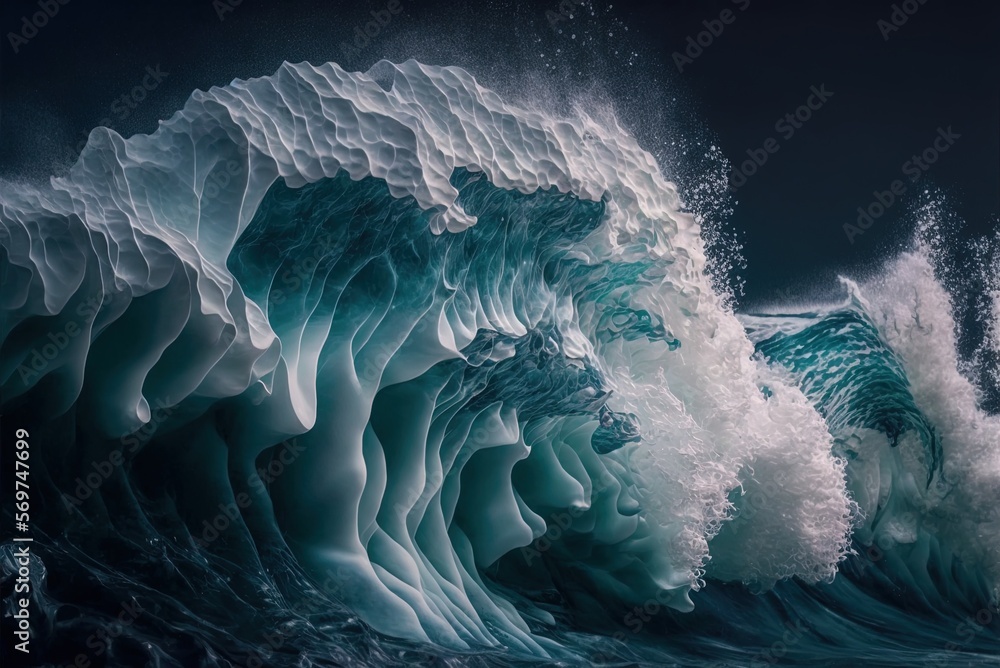 Poster shot taken vertically through the foaming waves of the ocean generative ai