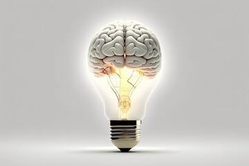 Illustration of light bulb with brain, ideas and creativity concept, white background. Generative AI