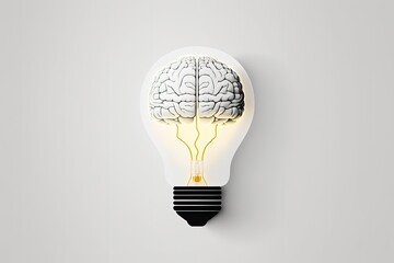 Illustration of light bulb with brain, ideas and creativity concept, white background. Generative AI