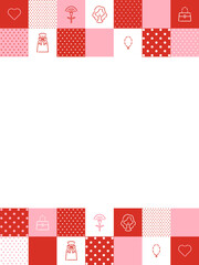 母の日向け　アイコン×格子模様のフレーム／白背景（縦向き）