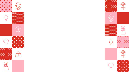 母の日向け　アイコン×格子模様のフレーム／白背景（横向き16:9）