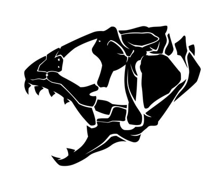 black saber-tooth skull silhouette on white clip art preview