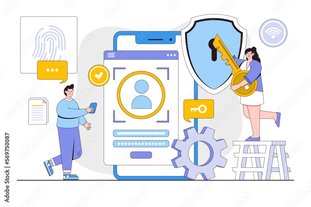 Poster cyber security vector illustration concept with characters. data security, protected access control,
