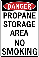 Propane warning sign and labels propane storage area no smoking