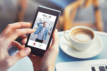 dating website, search man for love date, screen of smartphone