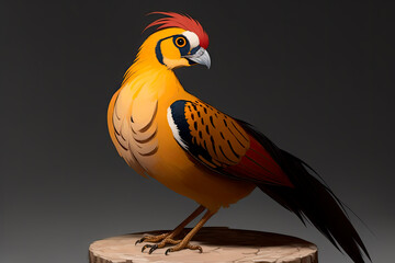 Fototapeta premium Golden pheasant on a stone. Digital painting art of a bird and nature on a background. Generative AI
