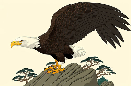 Bald eagle painting. Color, realistic, art portrait of a bald eagle on a canvas background. Generative AI