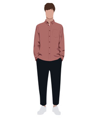 Stylish man in fashionable clothes on a white background. Vector illustration in flat style