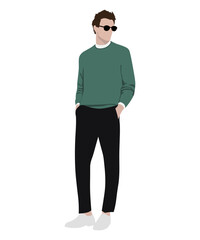 Stylish man in fashionable clothes on a white background. Vector illustration in flat style